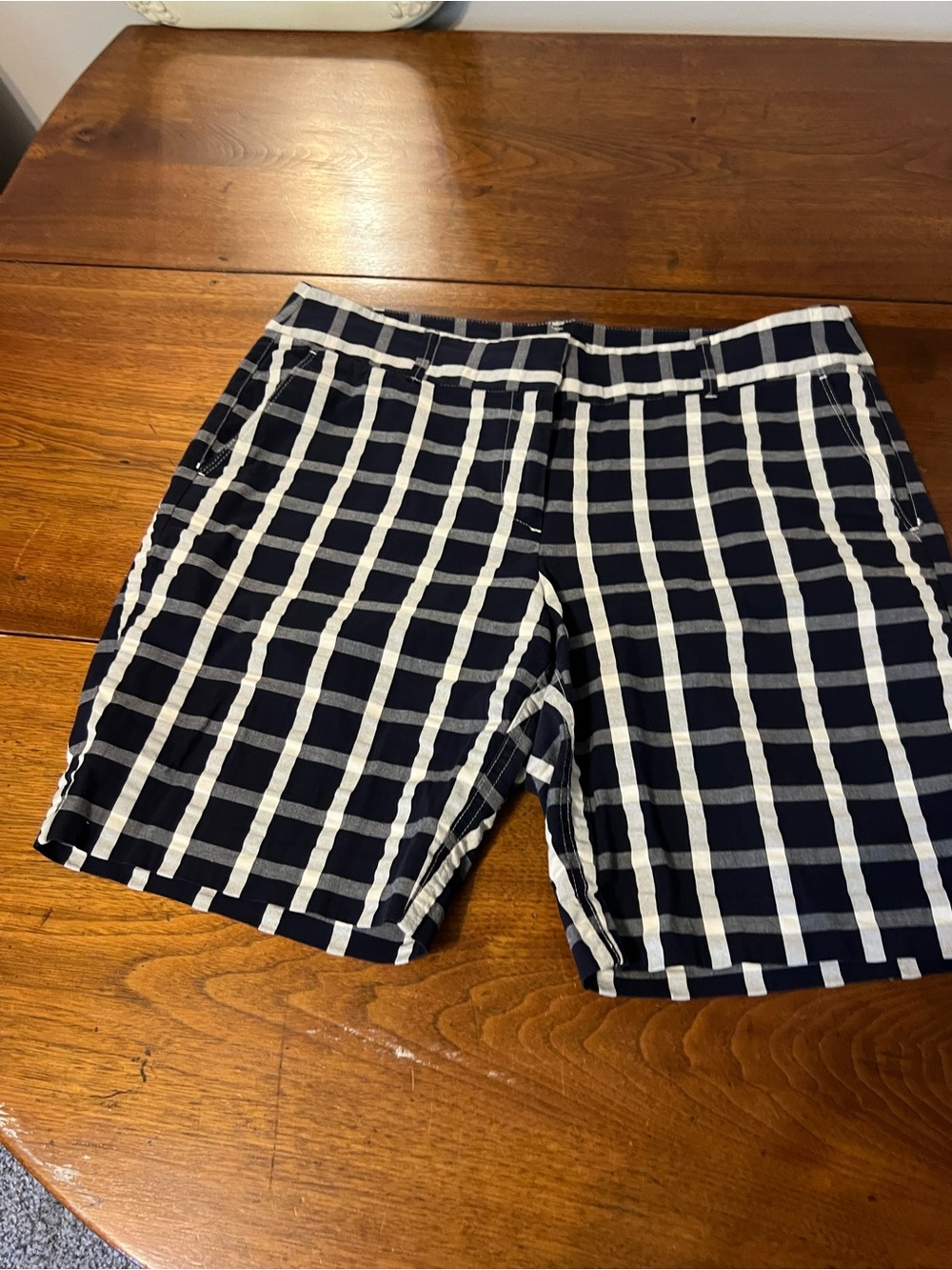 LOFT Petite Navy and White Gingham Shorts
